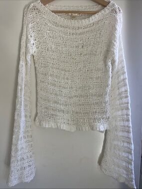 Band of Gypsies Cream Open Knit Long Sleeve Top